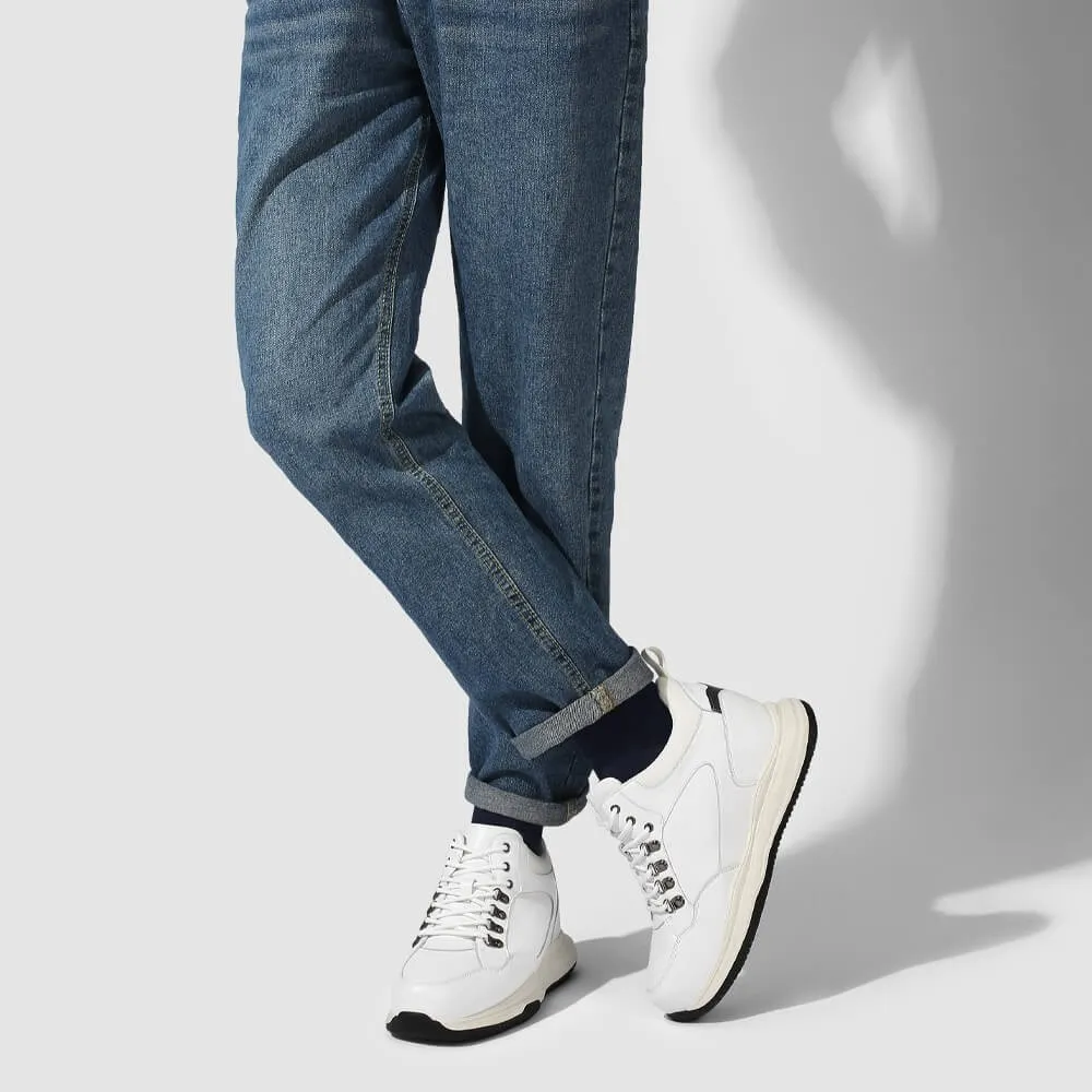 10 CM / 3.94 Inches - CMR Chamaripa Height Increase Shoes Men Elevator Sneakers Shoes White Leather Shoes