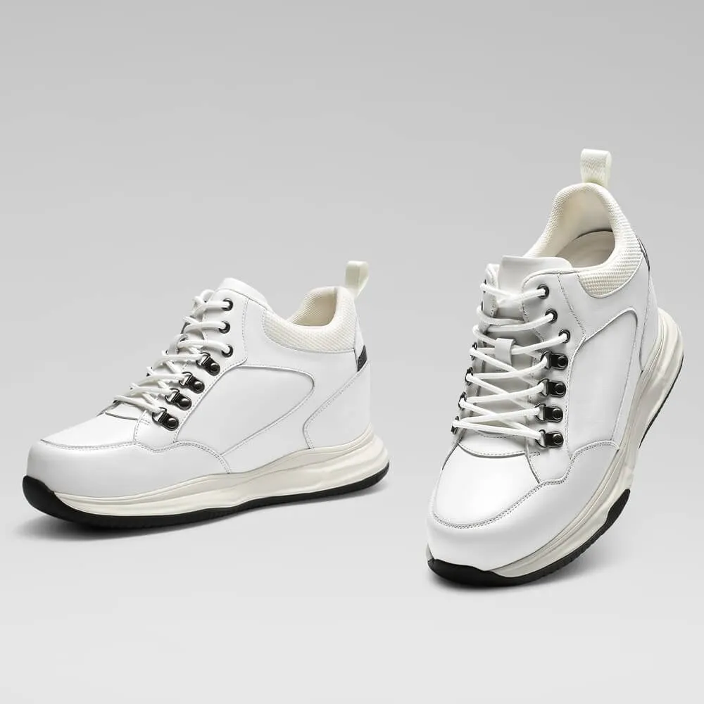 10 CM / 3.94 Inches - CMR Chamaripa Height Increase Shoes Men Elevator Sneakers Shoes White Leather Shoes