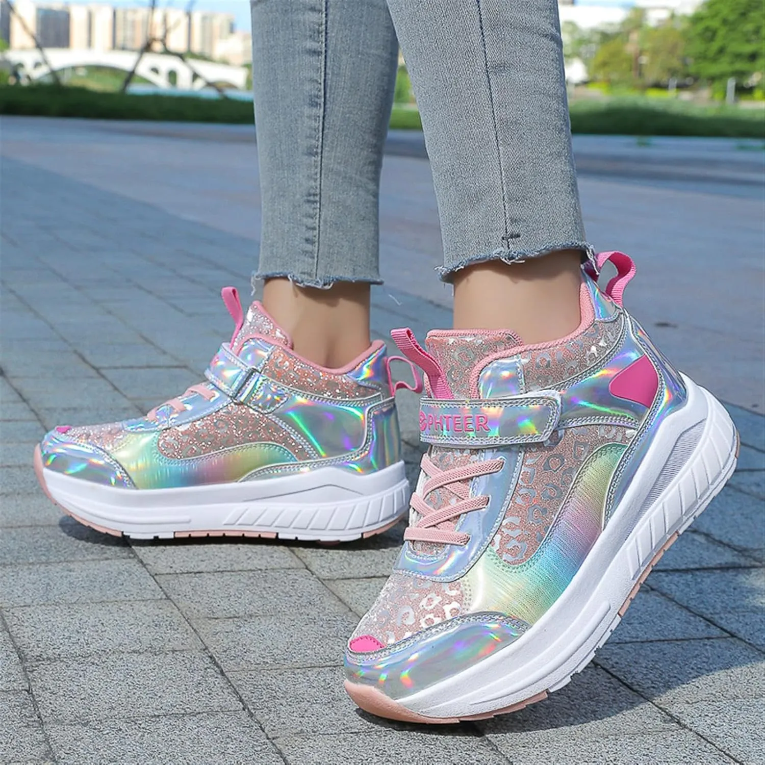 2024 Fashion Roller Skates Shoes for Girls High-Top, Pink Four-Wheel Skates Sneakers with Retractable Double Wheels, Perfect for Fitness and Cross-Training