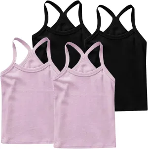 4-Pack Girls Tank Tops Racerback Camisole Undershirts Spaghetti Strap Basic Camis Dance Clothes for 1-13 Years