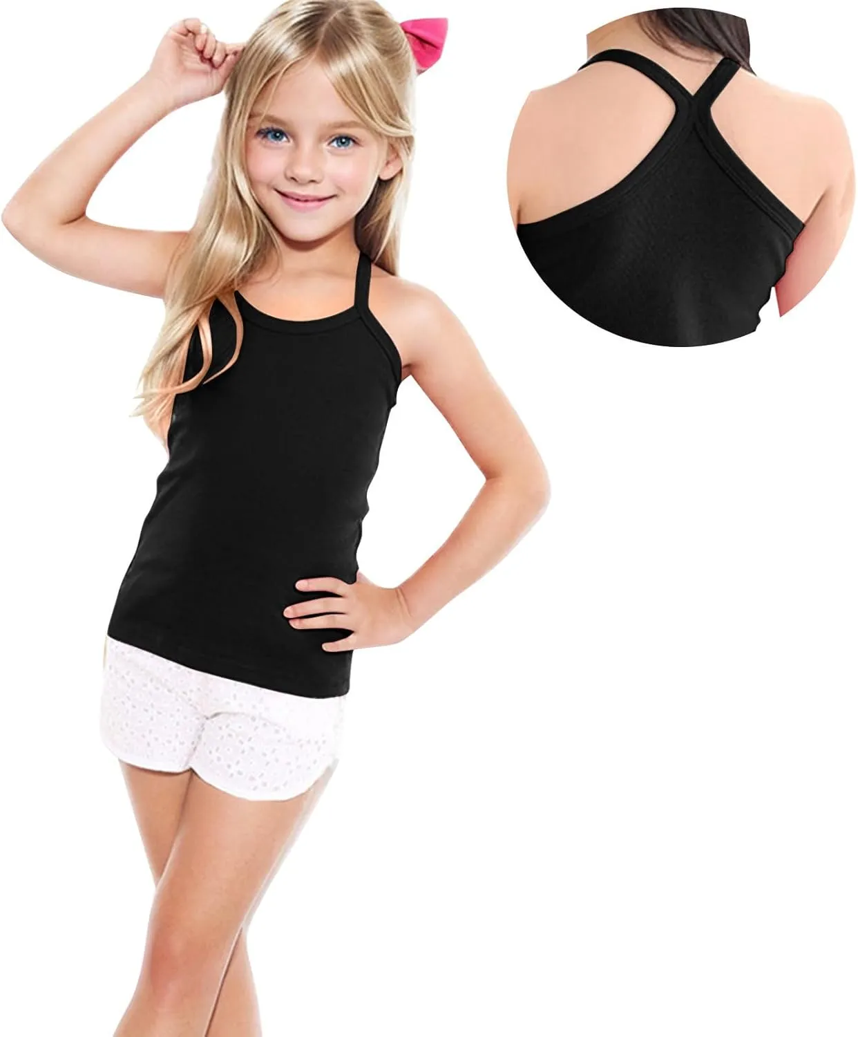 5-Pack Girls Racerback Camisole Tank Tops Spaghetti Strap Basic Undershirts Dance Clothes for 1-13 Years