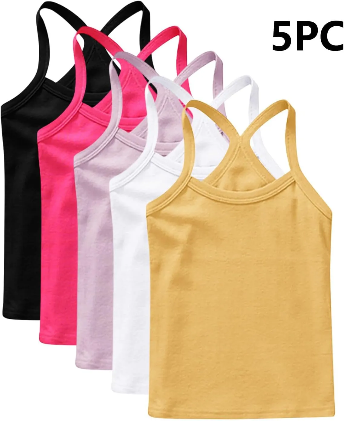 5-Pack Girls Racerback Camisole Tank Tops Spaghetti Strap Basic Undershirts Dance Clothes for 1-13 Years