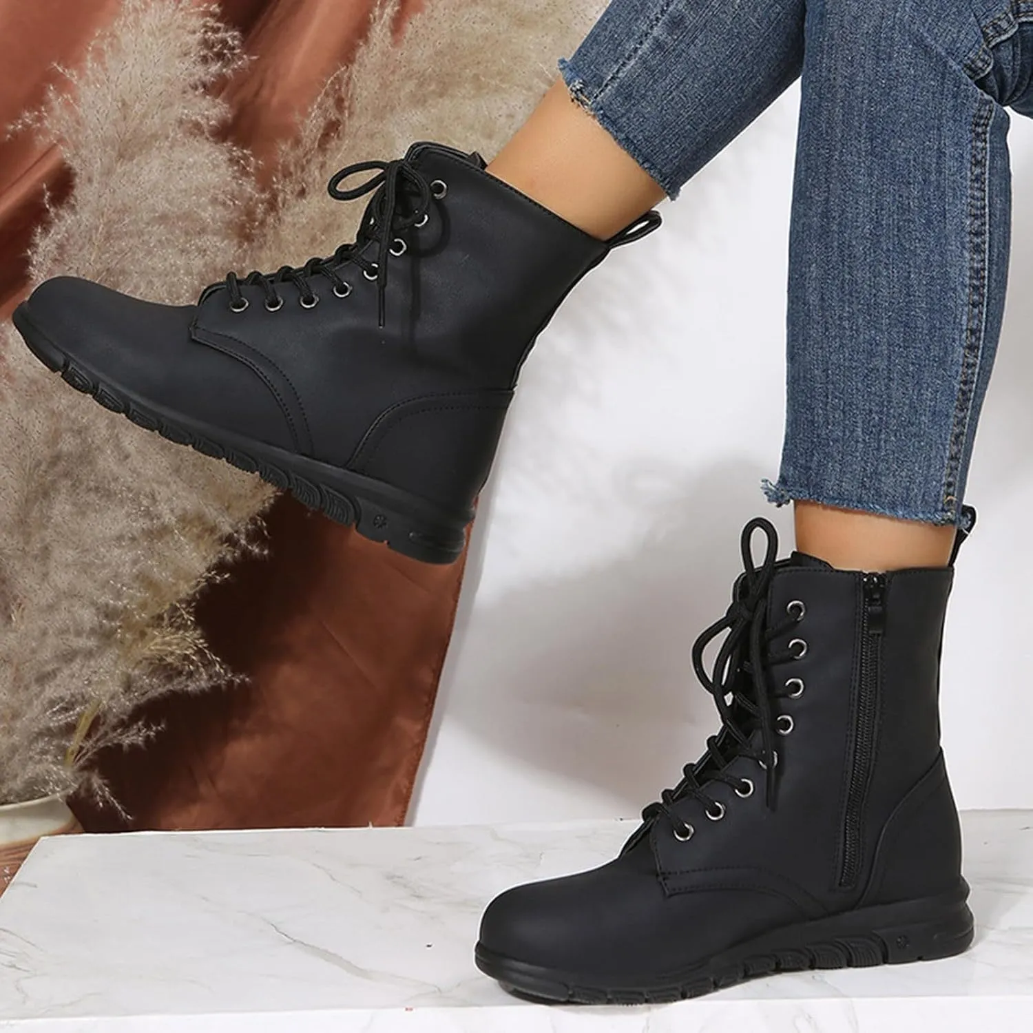 Ankle Boots for Women Wide Ankle Booties for Women Dress Ankle Boots for Women Womens Bootie with Heel Comfy Soft Cover Heel Square Toe Slip On Side Zipper