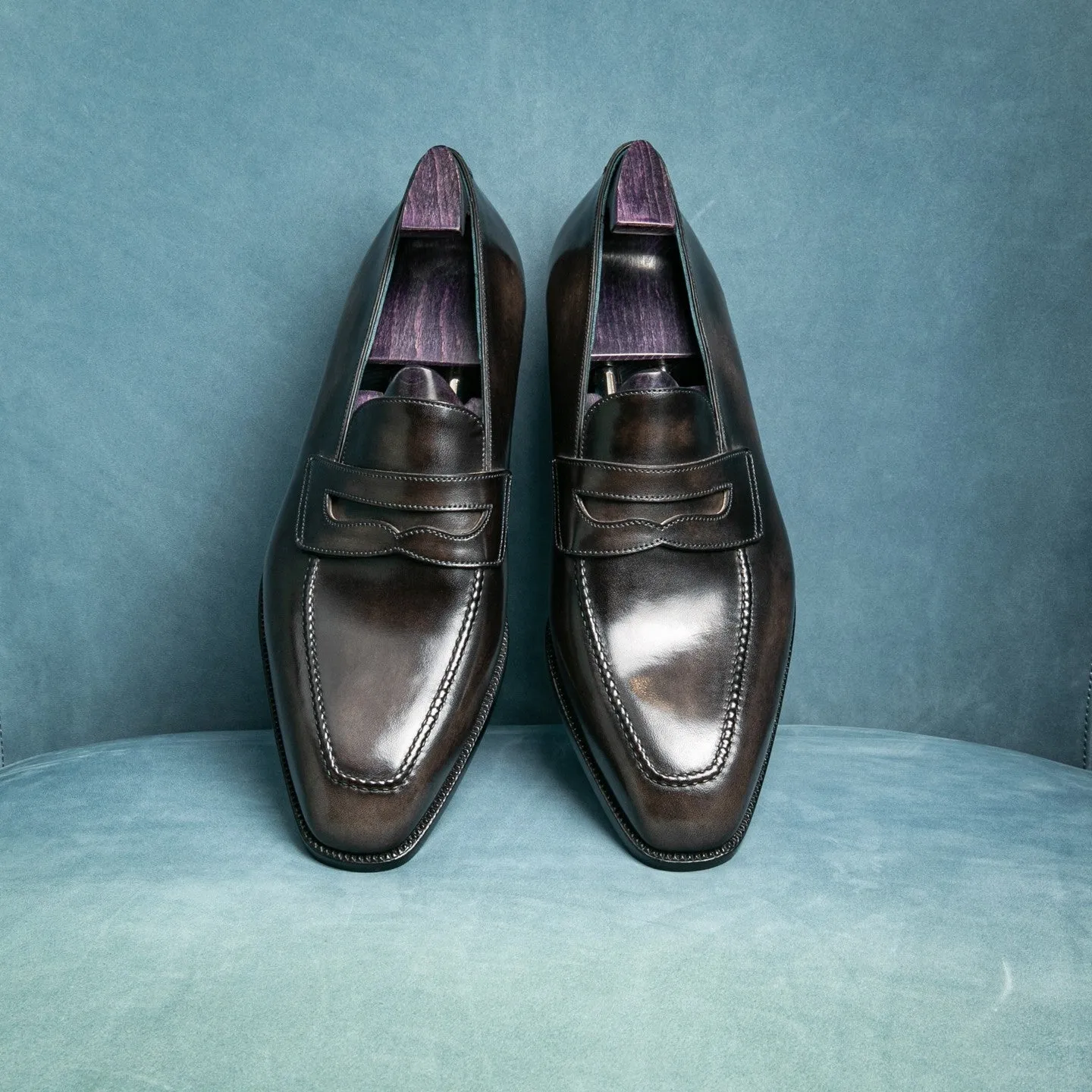 Black Patina Leather Lemira Penny Loafers - AW24