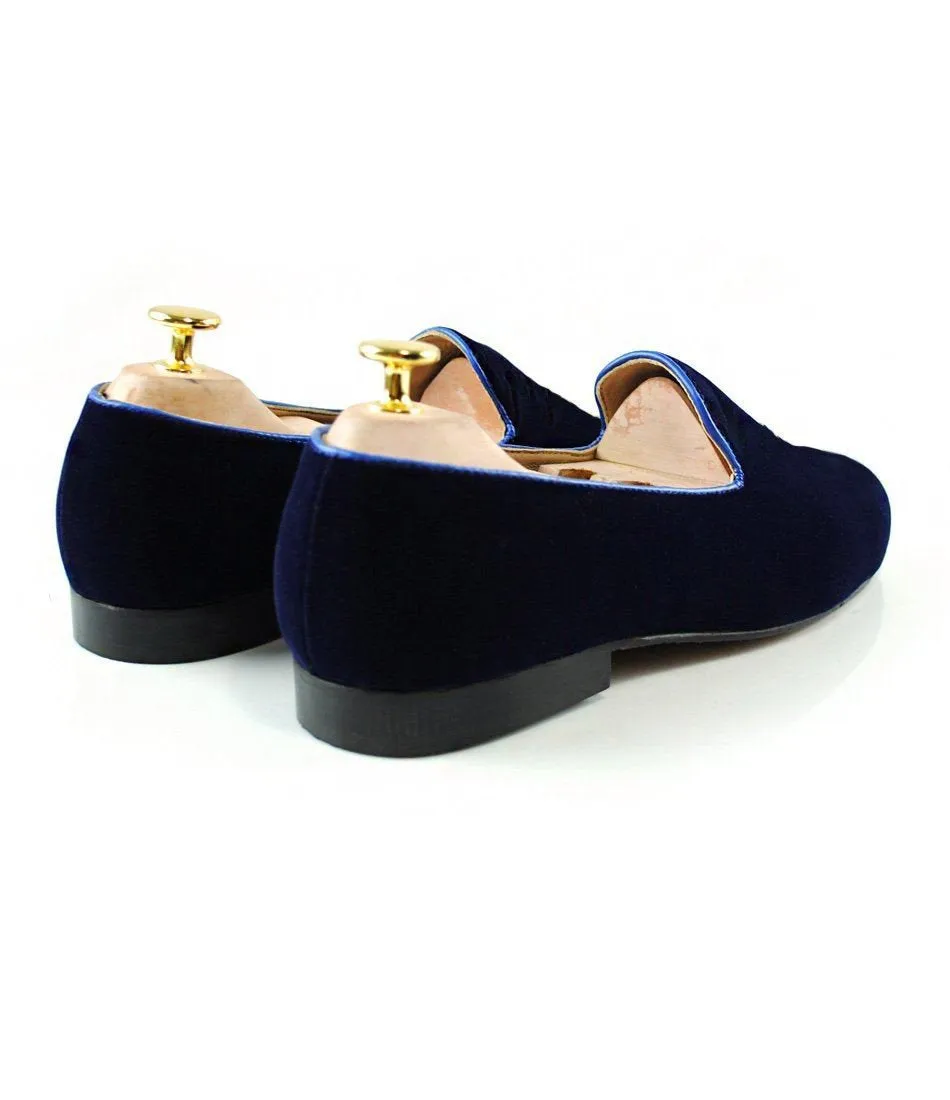 Blue Velvet Spartan Shield Embroidered Loafers