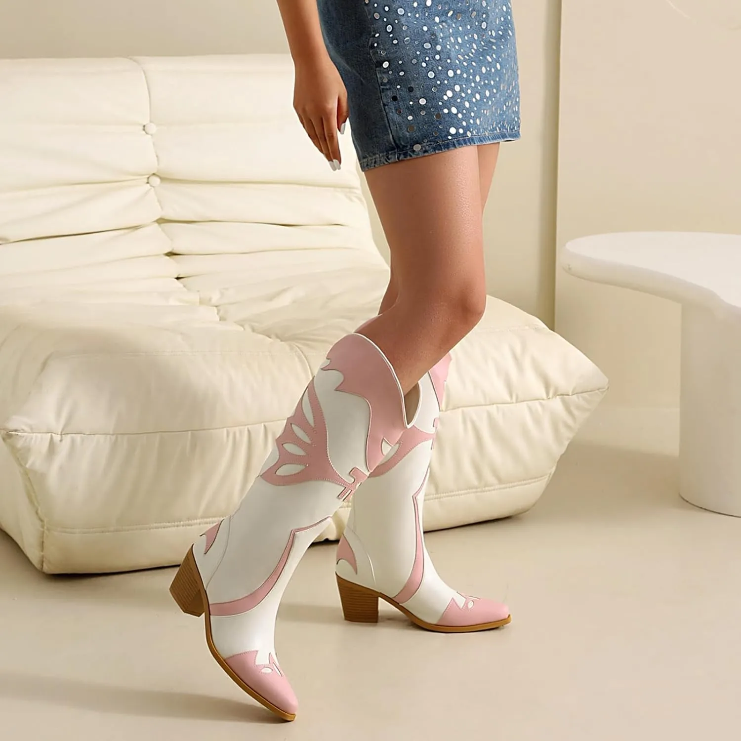 Butterfly Cowboy Boots for Women,Western Knee High Cowgirl Boot Vintage Sexy Pointed Toe Country boots Slip On Chunky Heel Girls Ladies Shoes.