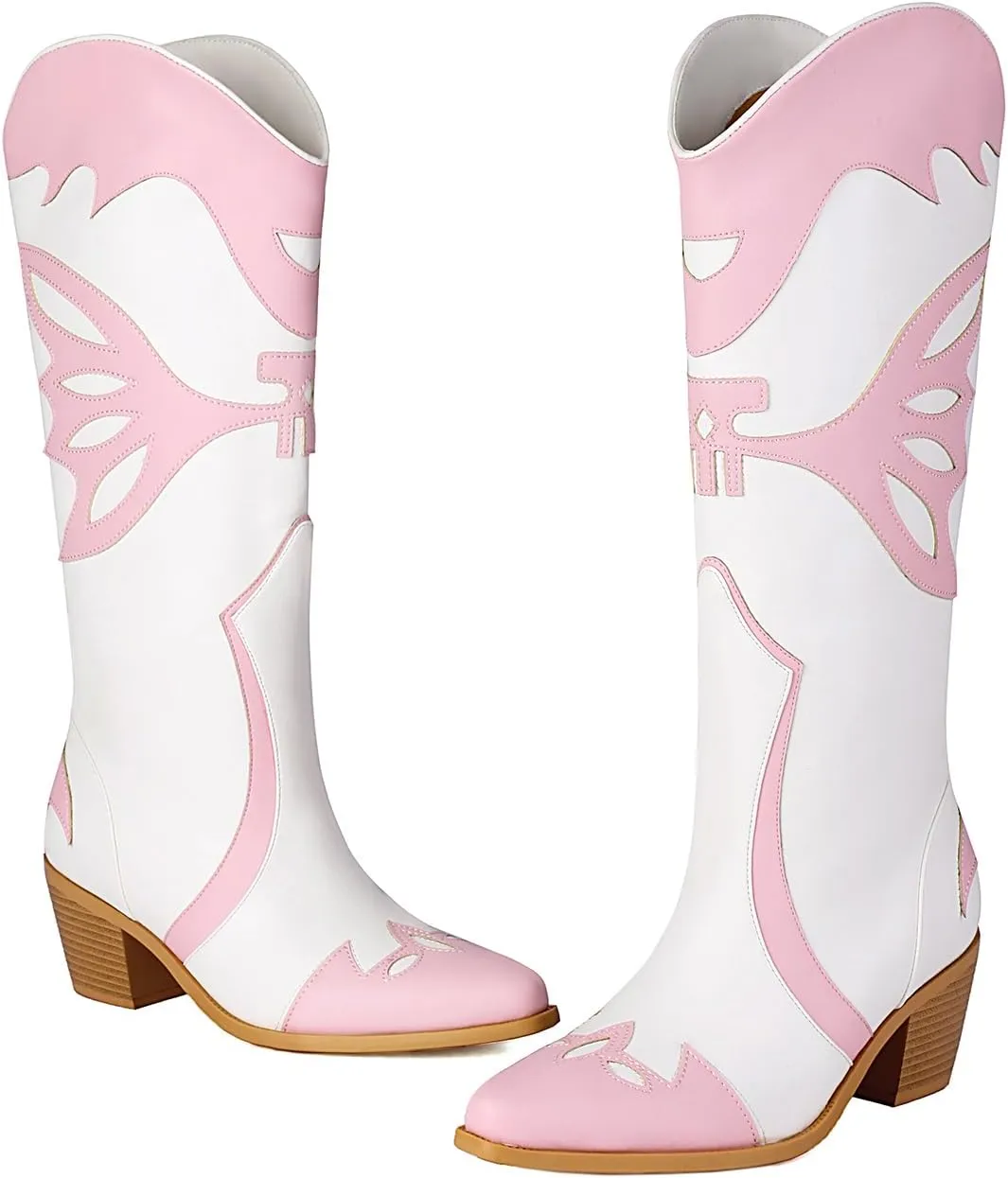Butterfly Cowboy Boots for Women,Western Knee High Cowgirl Boot Vintage Sexy Pointed Toe Country boots Slip On Chunky Heel Girls Ladies Shoes.