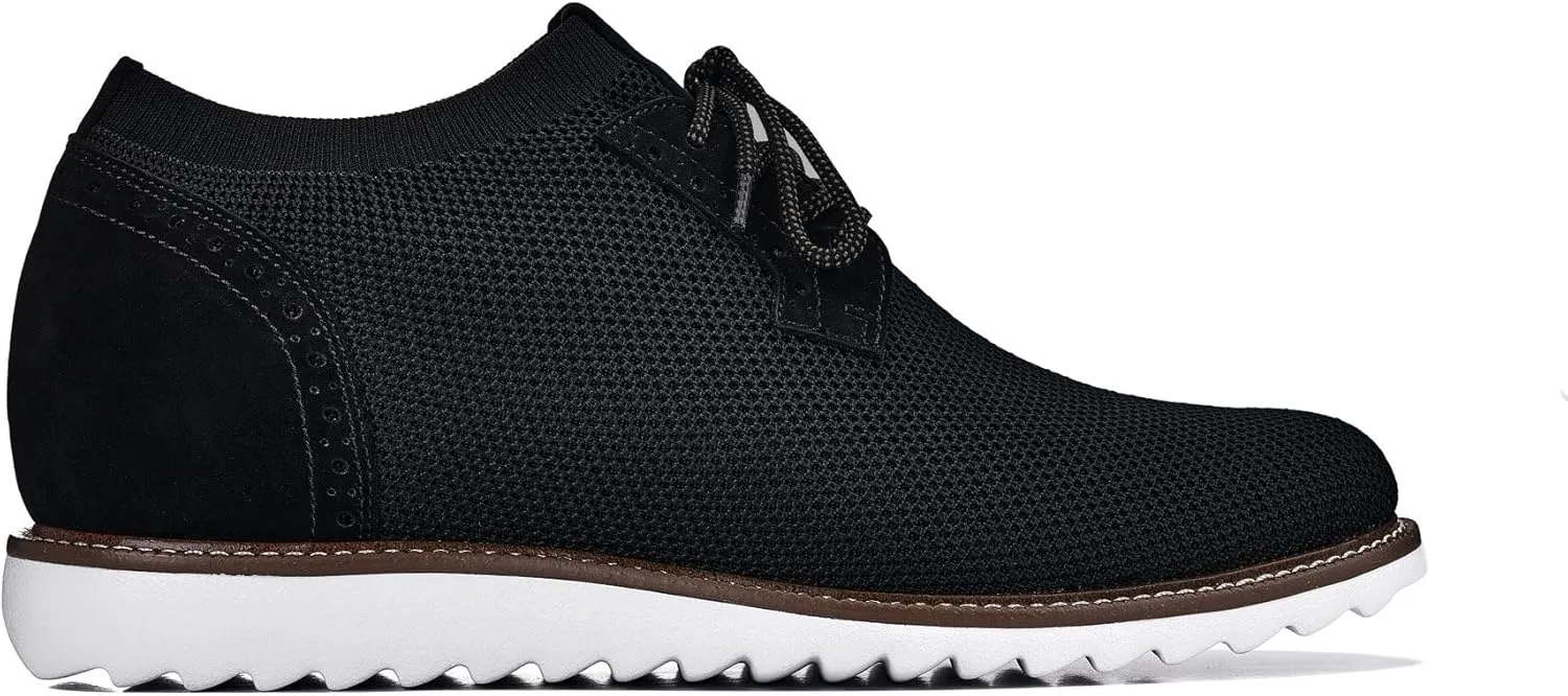 CALTO Men's Invisible Height Increasing Elevator Shoes - Noir Black Lightweight Lace-up Casual Derby - 3.2 Inches Taller - J1502 - Size 11 D(M) US