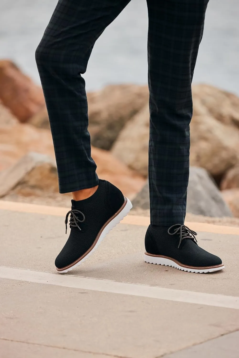 CALTO Men's Invisible Height Increasing Elevator Shoes - Noir Black Lightweight Lace-up Casual Derby - 3.2 Inches Taller - J1502 - Size 11 D(M) US