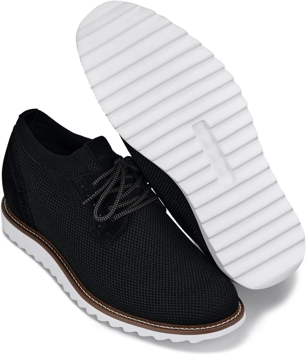 CALTO Men's Invisible Height Increasing Elevator Shoes - Noir Black Lightweight Lace-up Casual Derby - 3.2 Inches Taller - J1502 - Size 11 D(M) US
