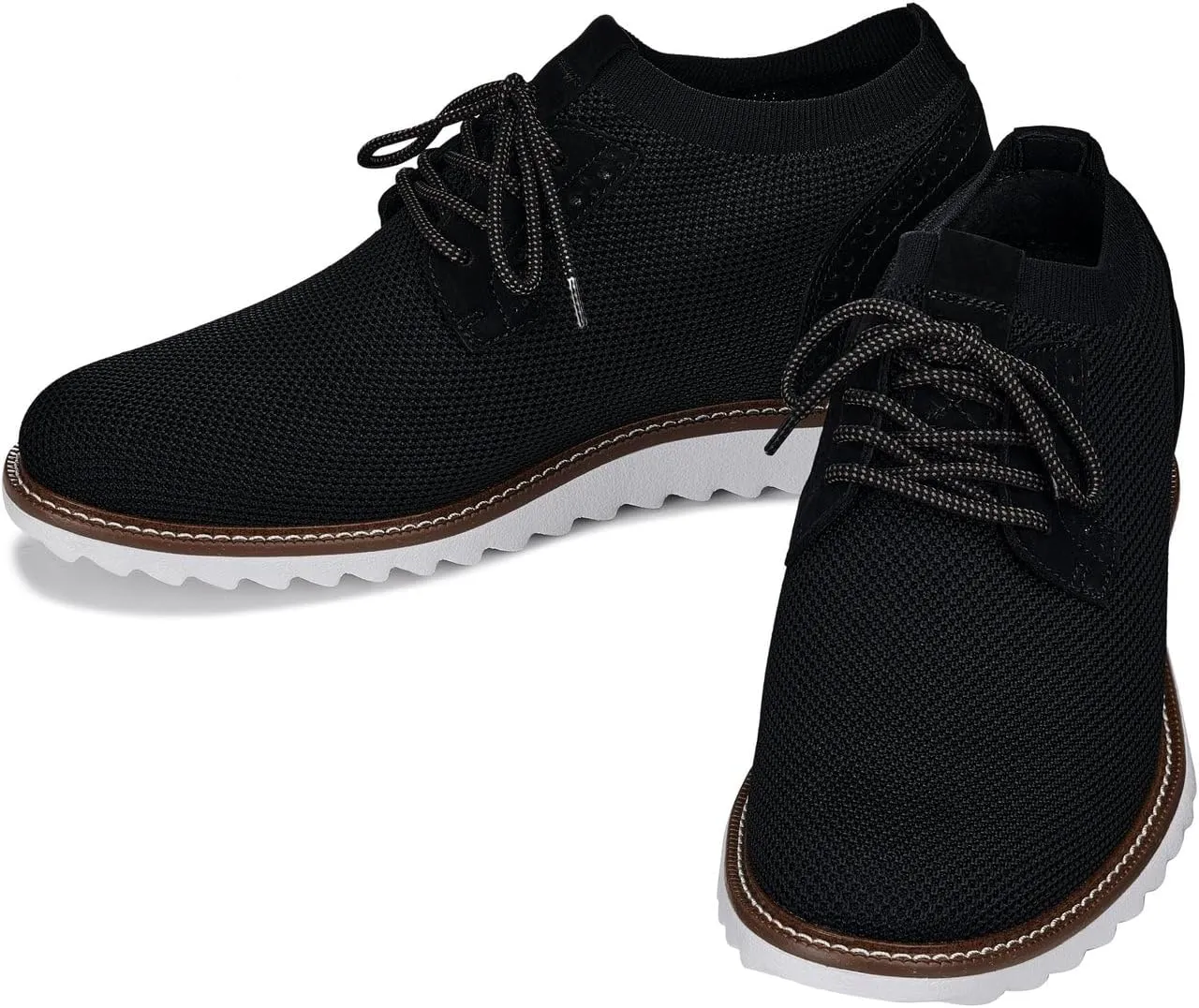 CALTO Men's Invisible Height Increasing Elevator Shoes - Noir Black Lightweight Lace-up Casual Derby - 3.2 Inches Taller - J1502 - Size 11 D(M) US