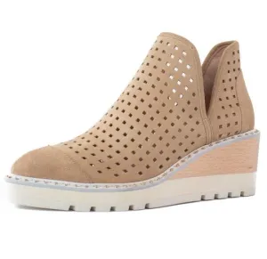 Cecelia New York Georgie Warm Sand Nude Wedge Cut Out Perf Ankle Boot  Bootie
