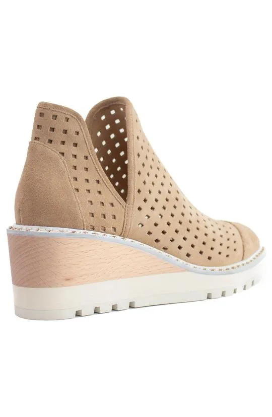 Cecelia New York Georgie Warm Sand Nude Wedge Cut Out Perf Ankle Boot  Bootie