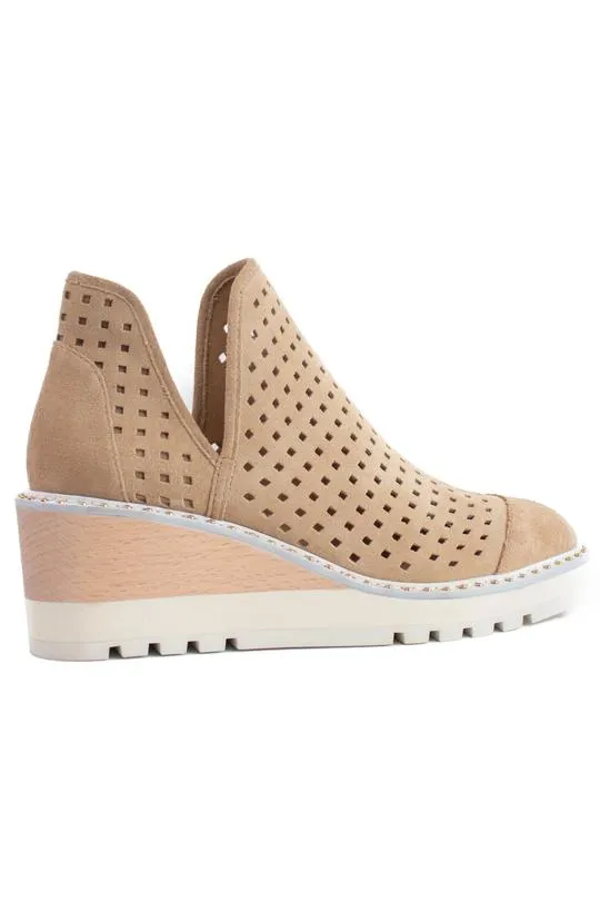Cecelia New York Georgie Warm Sand Nude Wedge Cut Out Perf Ankle Boot  Bootie
