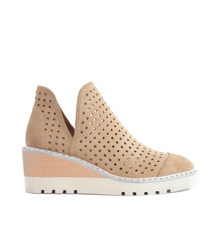 Cecelia New York Georgie Warm Sand Nude Wedge Cut Out Perf Ankle Boot  Bootie
