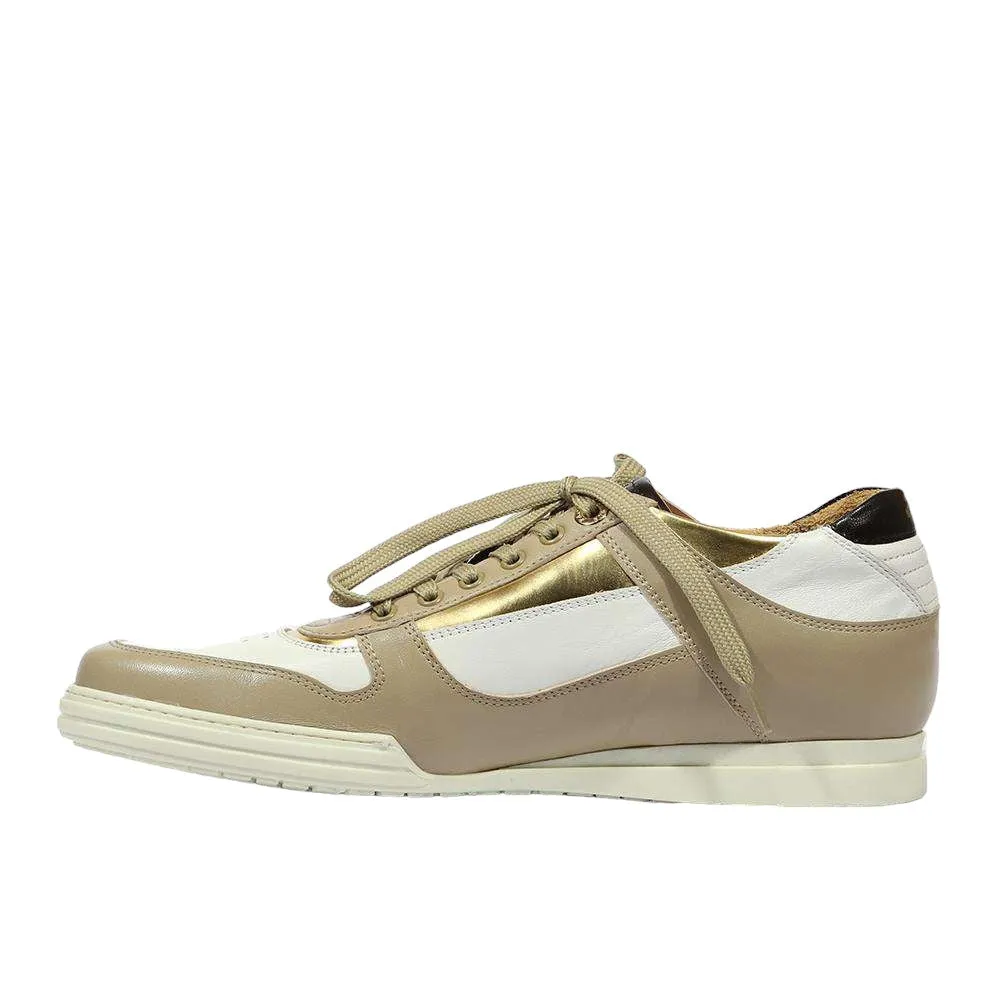 Cesare Paciotti Luxury Italian Men's Sand-White Oro Beige White Gold Sneakers (CPM5122)