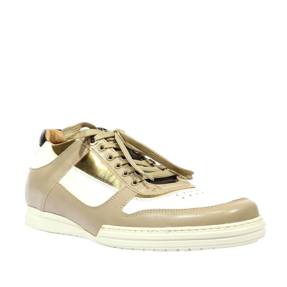 Cesare Paciotti Luxury Italian Men's Sand-White Oro Beige White Gold Sneakers (CPM5122)