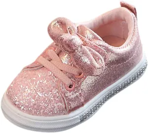 Crystal Sport Sneakers Sequins Run Boys Bowknot Baby Girls Bling Children Shoes Baby Girls Slip on (Pink-A, 4-4.5 Years)