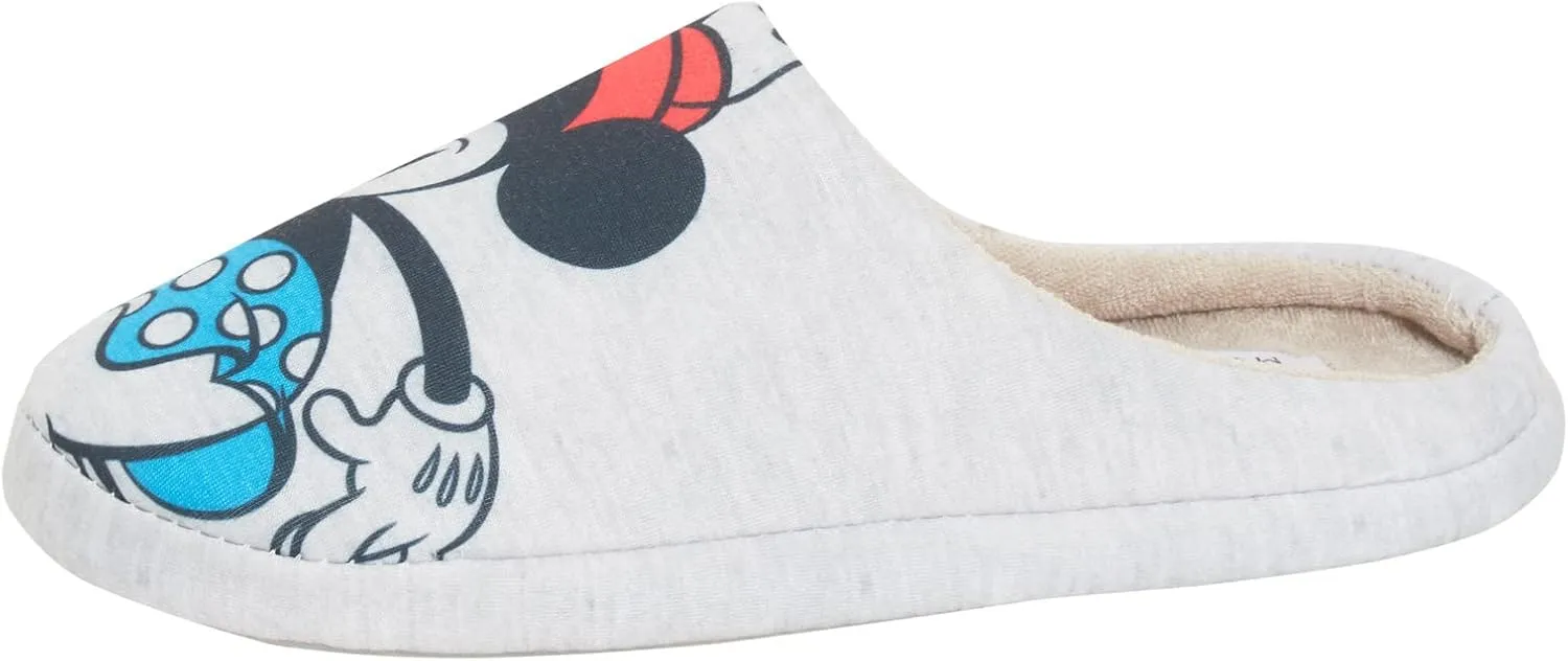 Disney Womens Minnie Mouse Slippers Slip On Mickey Mouse Mules Sliders Warm Lined House Shoe