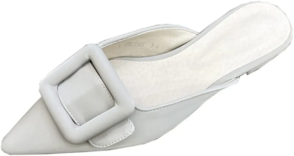 Divanne Mules for Women, Buckle Flat Mules Pointed Toe Backless Mule Slides Suede Slip On Loafers