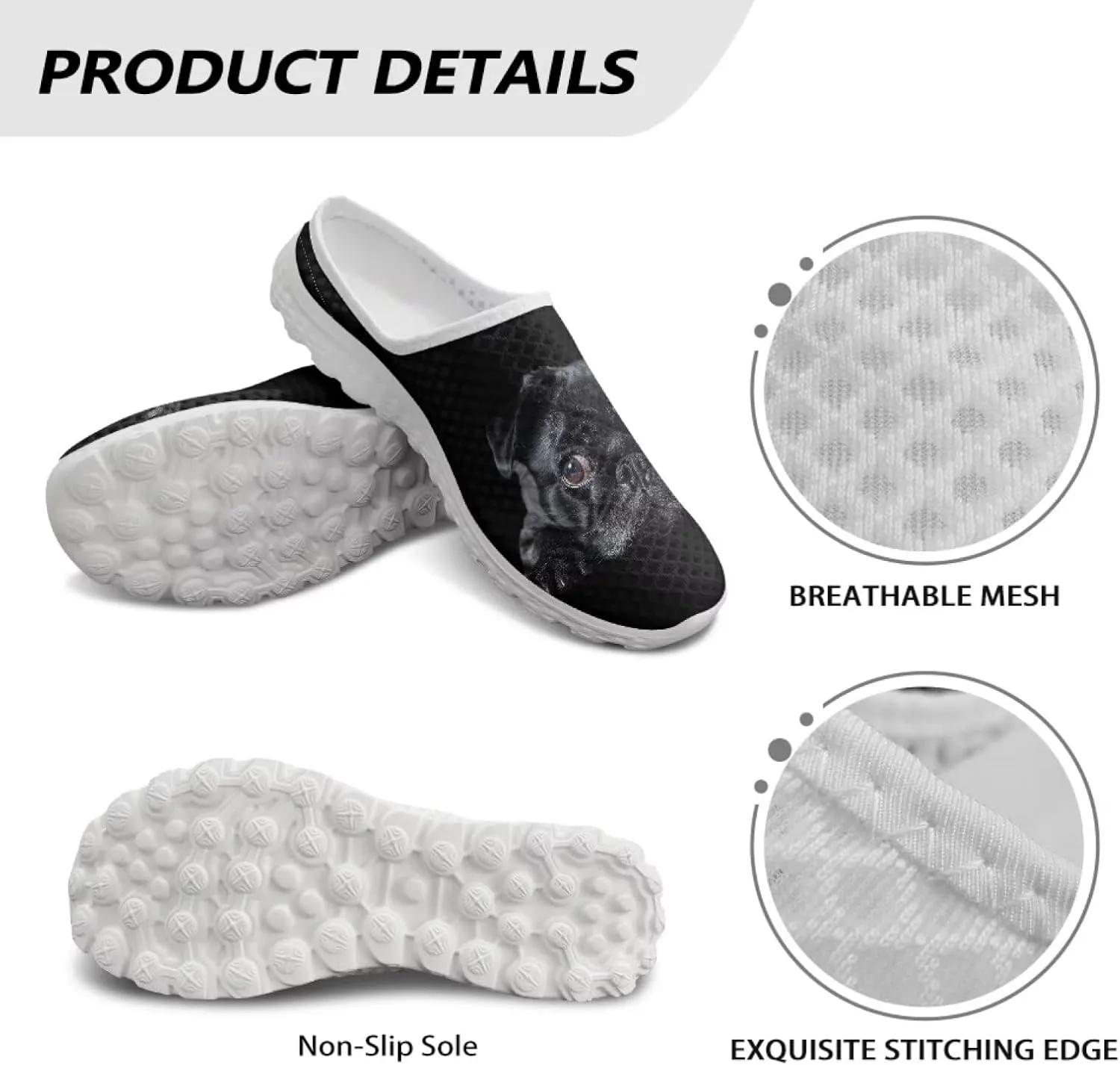 Dog Print Womens Mules Slip on Sneaker Round Toe Classic Garden Clogs Low Top Loafers Tennis Shoes