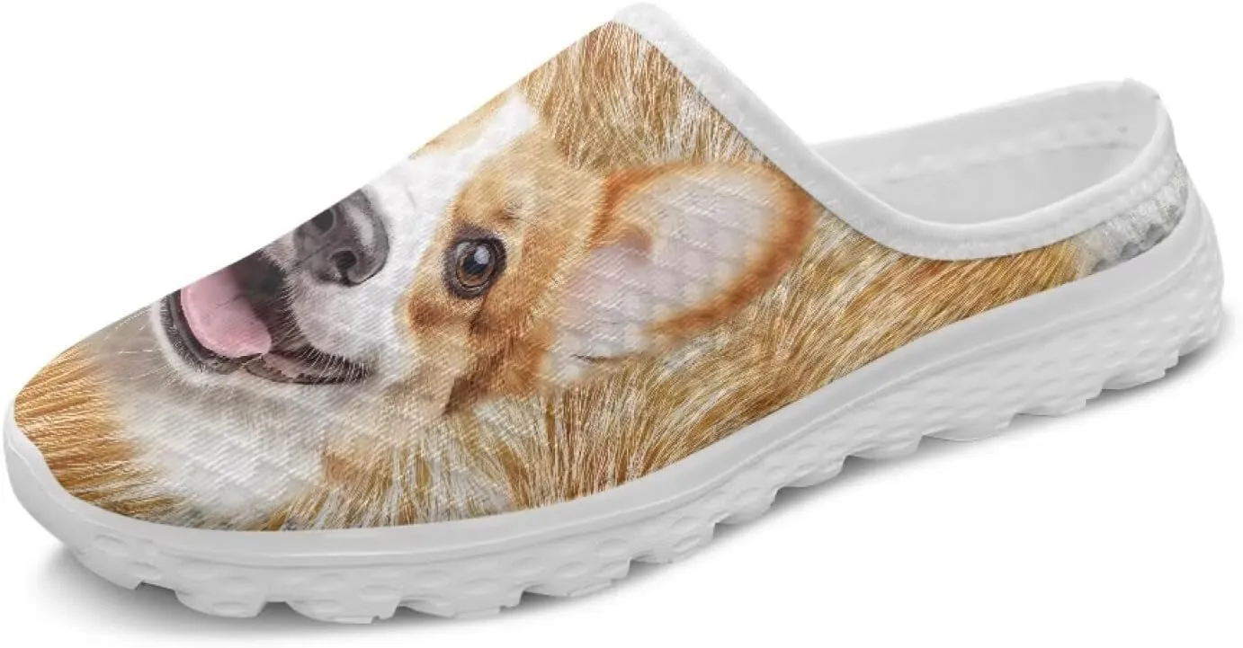 Dog Print Womens Mules Slip on Sneaker Round Toe Classic Garden Clogs Low Top Loafers Tennis Shoes