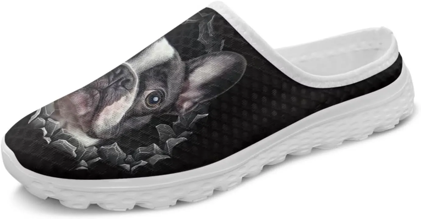 Dog Print Womens Mules Slip on Sneaker Round Toe Classic Garden Clogs Low Top Loafers Tennis Shoes
