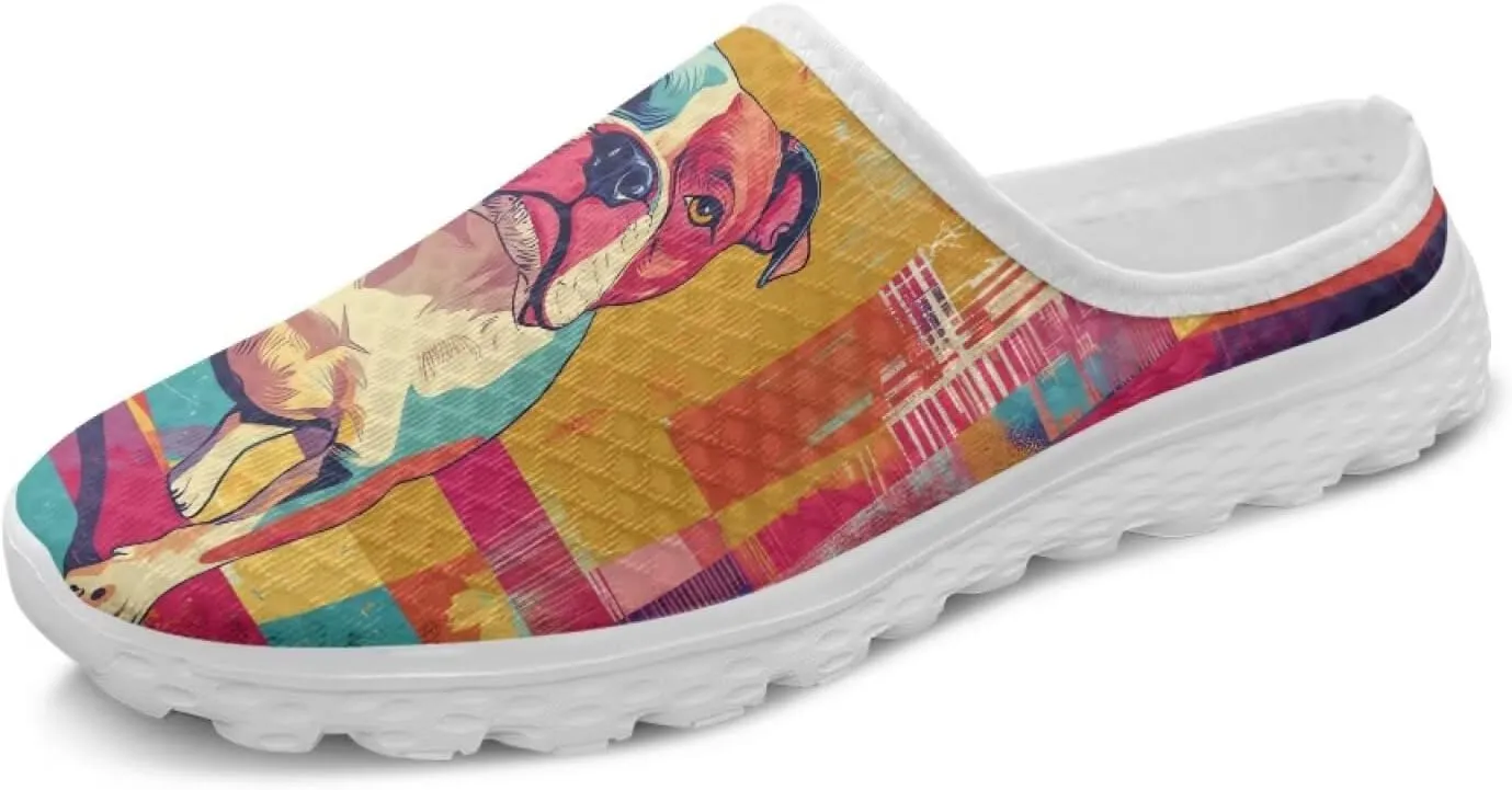 Dog Print Womens Mules Slip on Sneaker Round Toe Classic Garden Clogs Low Top Loafers Tennis Shoes