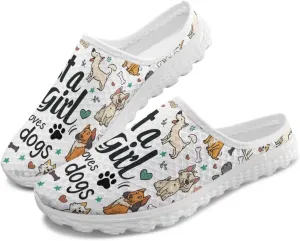Dog Print Womens Mules Slip on Sneaker Round Toe Classic Garden Clogs Low Top Loafers Tennis Shoes
