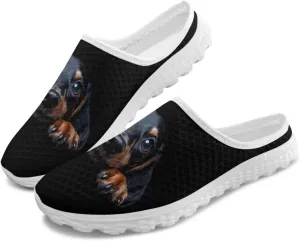 Dog Print Womens Mules Slip on Sneaker Round Toe Classic Garden Clogs Low Top Loafers Tennis Shoes