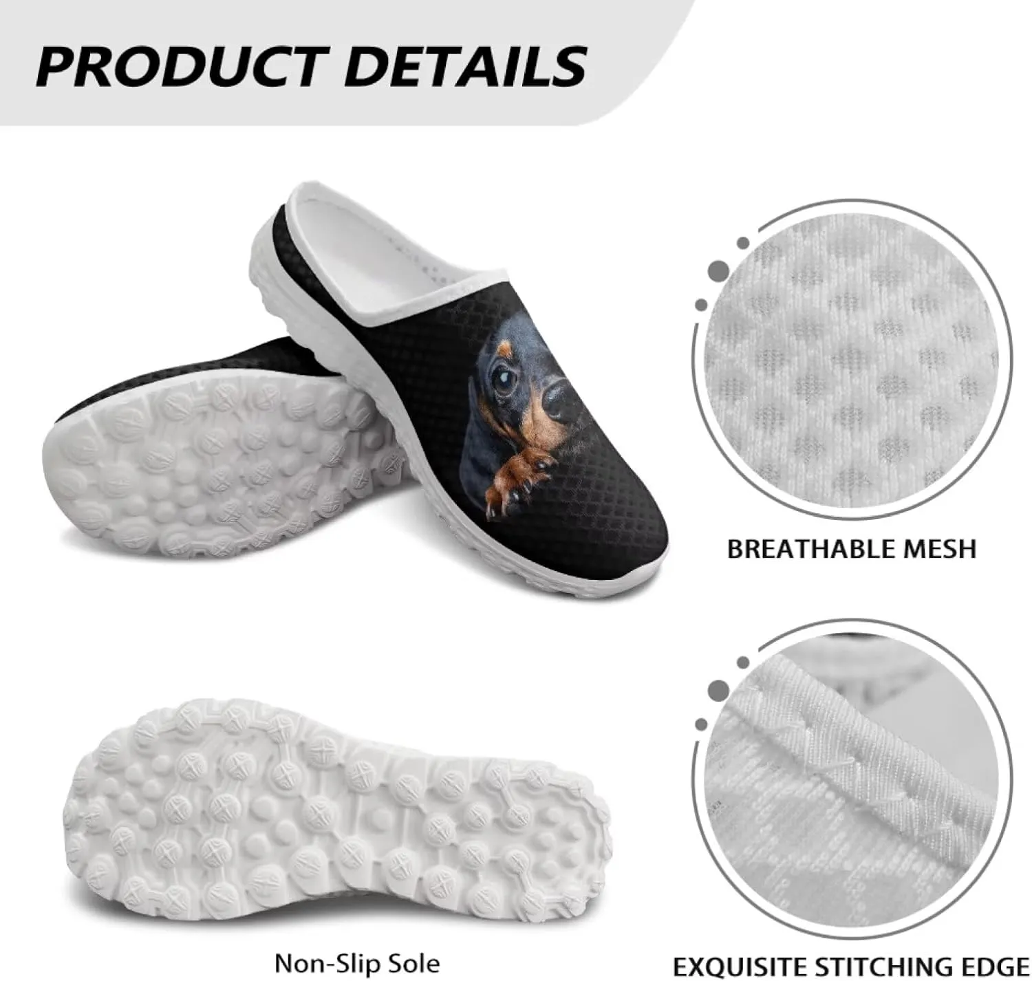 Dog Print Womens Mules Slip on Sneaker Round Toe Classic Garden Clogs Low Top Loafers Tennis Shoes