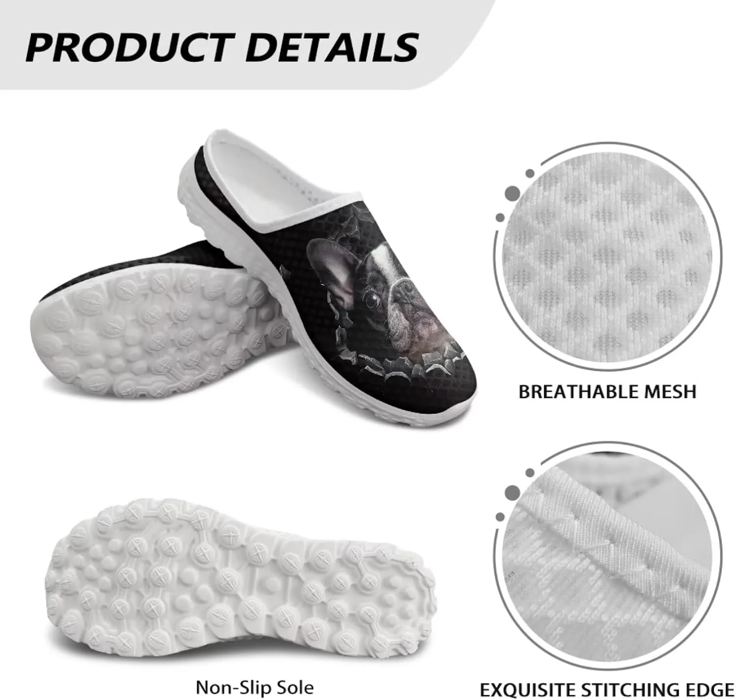 Dog Print Womens Mules Slip on Sneaker Round Toe Classic Garden Clogs Low Top Loafers Tennis Shoes