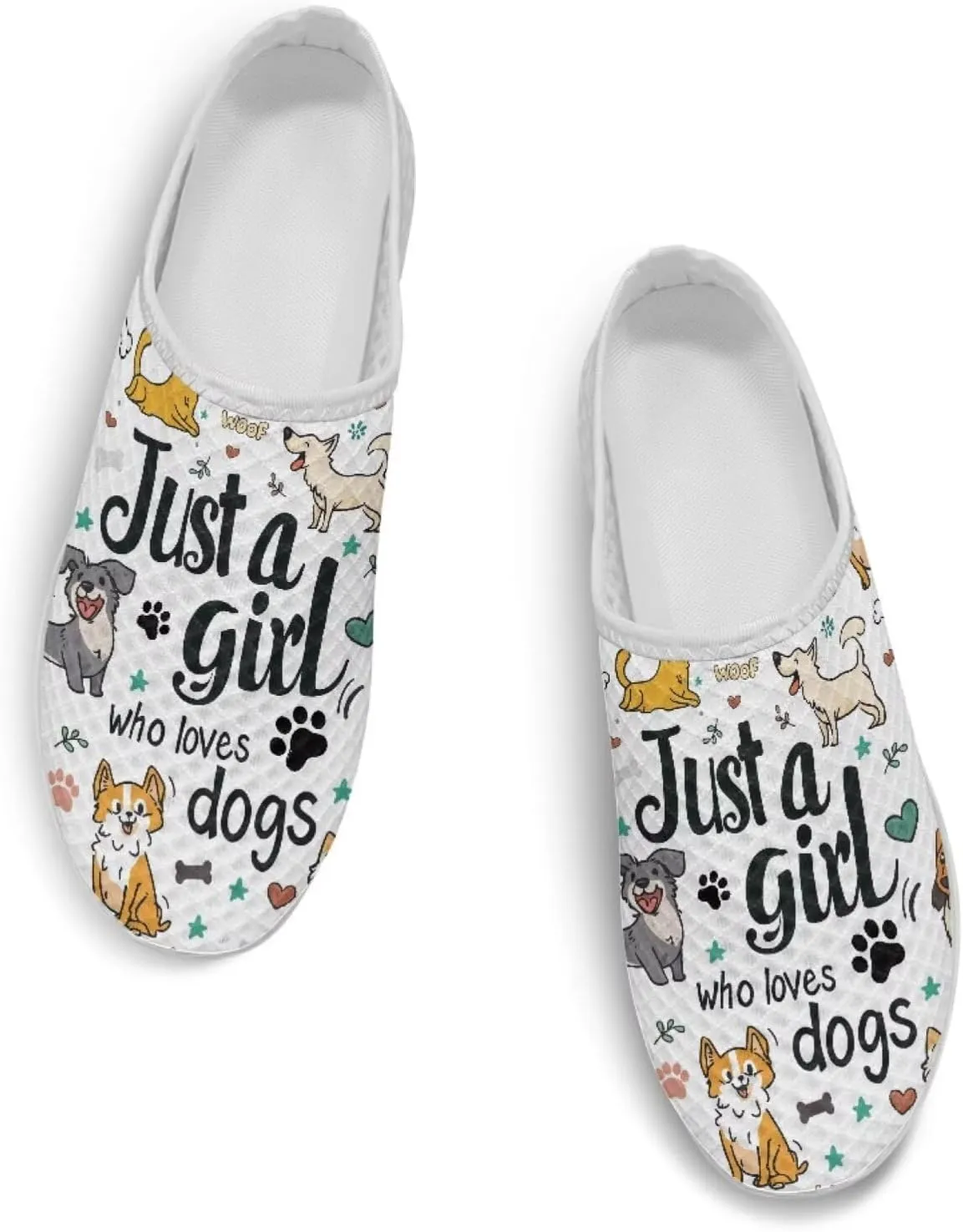 Dog Print Womens Mules Slip on Sneaker Round Toe Classic Garden Clogs Low Top Loafers Tennis Shoes