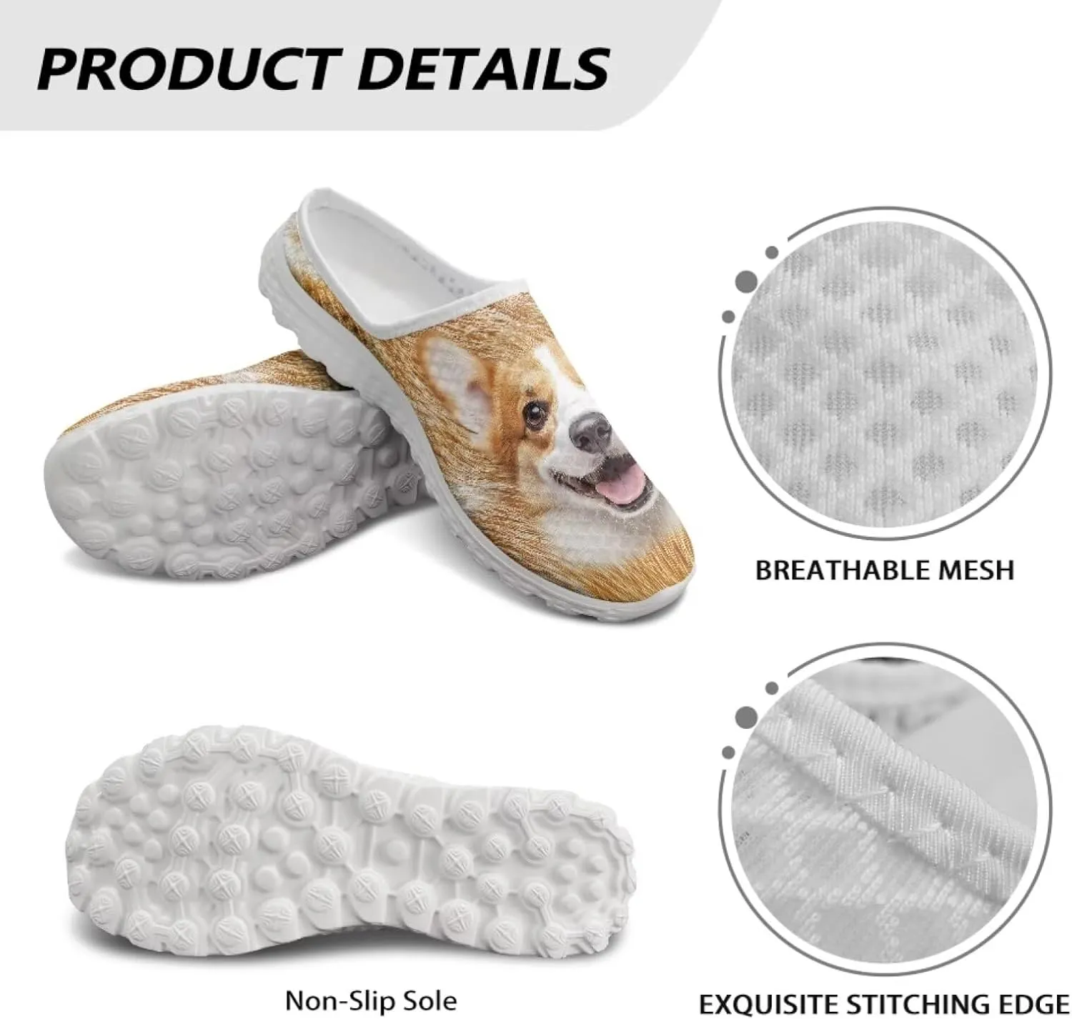 Dog Print Womens Mules Slip on Sneaker Round Toe Classic Garden Clogs Low Top Loafers Tennis Shoes