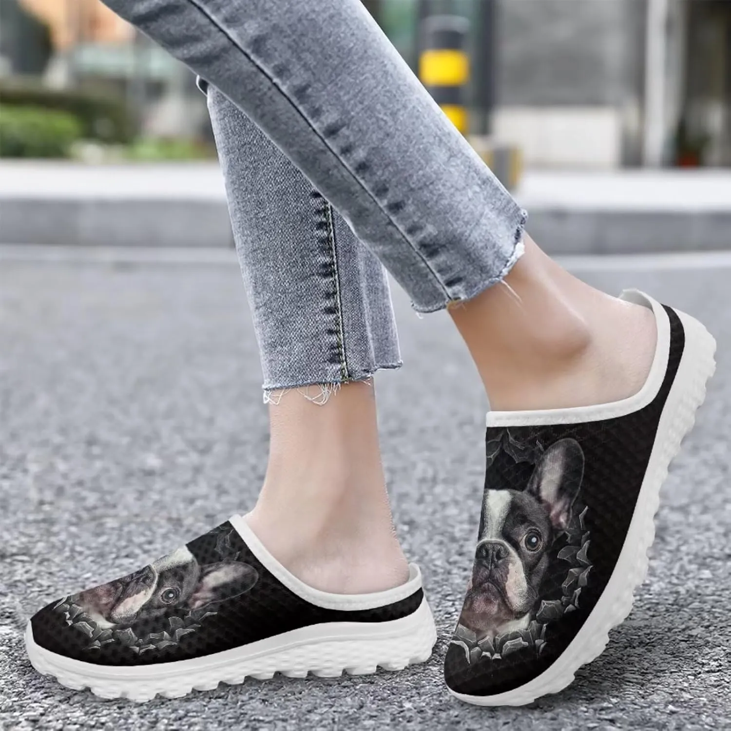 Dog Print Womens Mules Slip on Sneaker Round Toe Classic Garden Clogs Low Top Loafers Tennis Shoes
