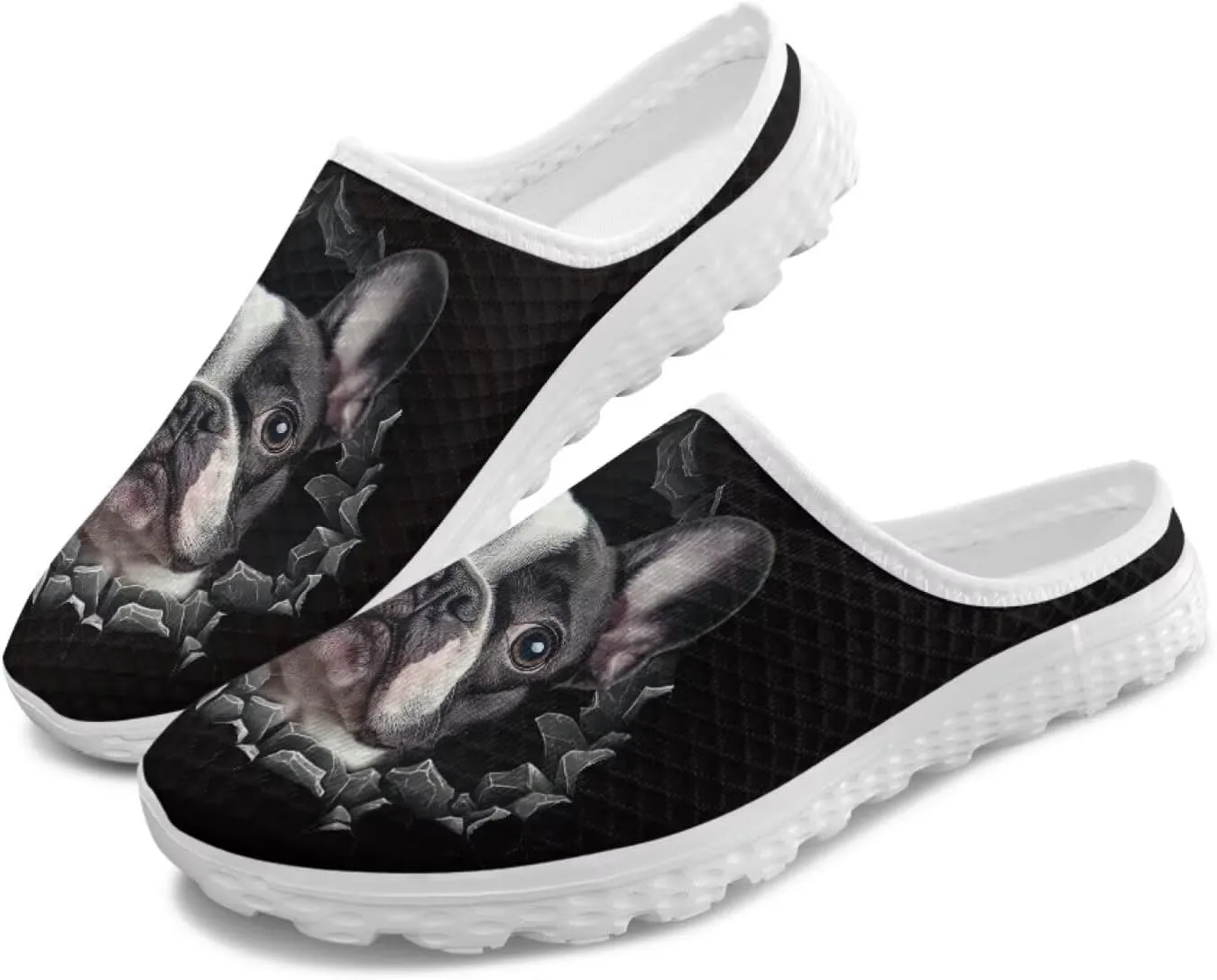 Dog Print Womens Mules Slip on Sneaker Round Toe Classic Garden Clogs Low Top Loafers Tennis Shoes