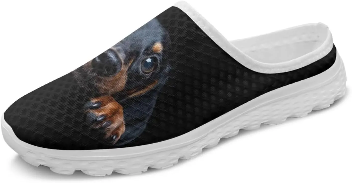 Dog Print Womens Mules Slip on Sneaker Round Toe Classic Garden Clogs Low Top Loafers Tennis Shoes