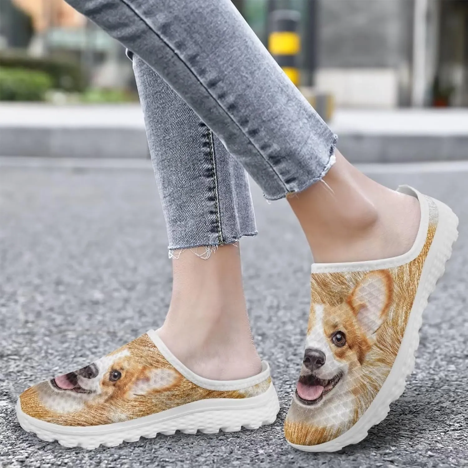 Dog Print Womens Mules Slip on Sneaker Round Toe Classic Garden Clogs Low Top Loafers Tennis Shoes