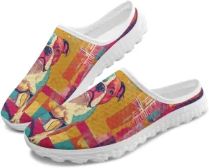 Dog Print Womens Mules Slip on Sneaker Round Toe Classic Garden Clogs Low Top Loafers Tennis Shoes