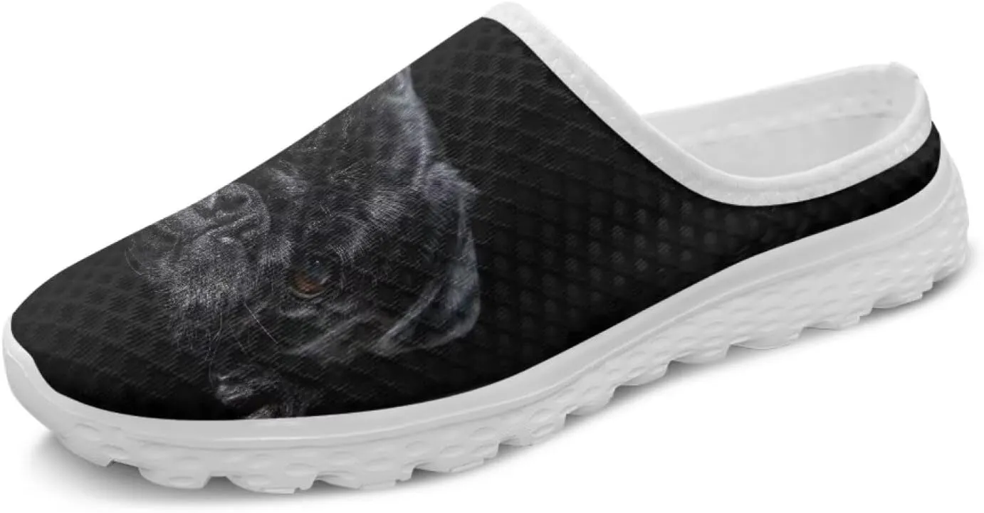 Dog Print Womens Mules Slip on Sneaker Round Toe Classic Garden Clogs Low Top Loafers Tennis Shoes