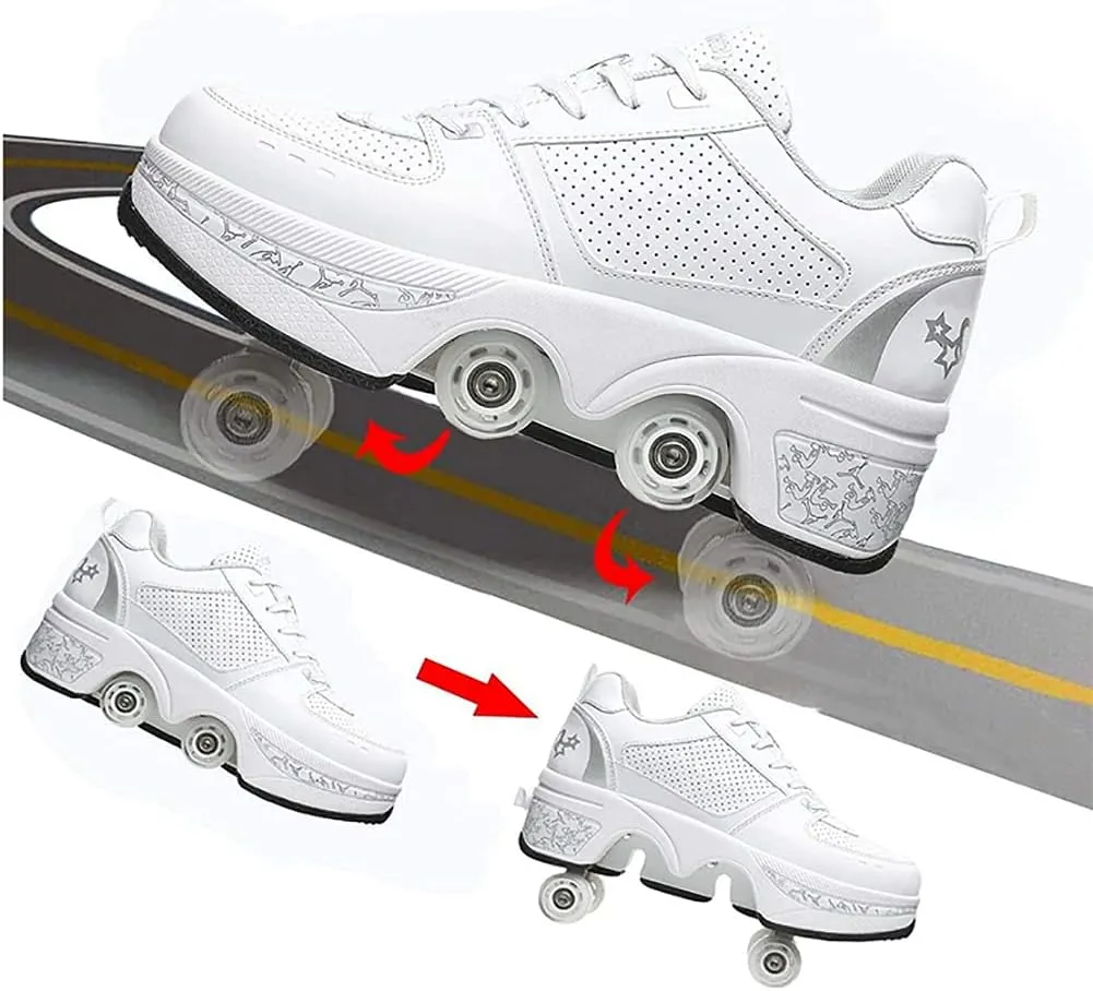 Double deform Wheel Automatic Walking Shoes Male and Female Skating Shoes Adult Children's Roller Shoes 2 in 1 Removable Pulley Skate Shoes