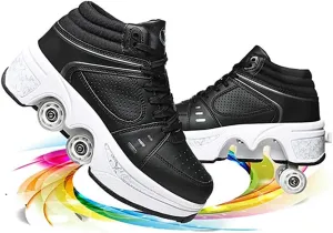 Double deform Wheel Automatic Walking Shoes Male and Female Skating Shoes Adult Children's Roller Shoes 2 in 1 Removable Pulley Skate Shoes