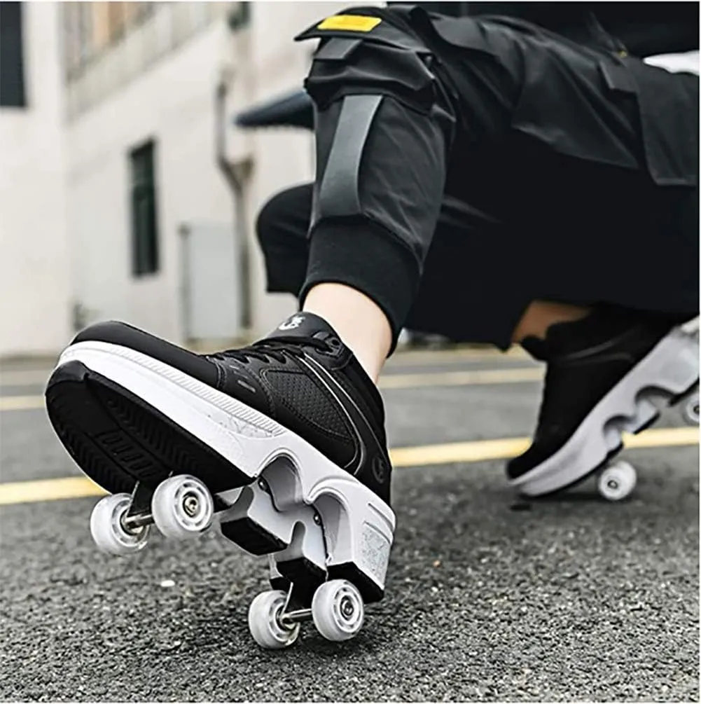 Double deform Wheel Automatic Walking Shoes Male and Female Skating Shoes Adult Children's Roller Shoes 2 in 1 Removable Pulley Skate Shoes