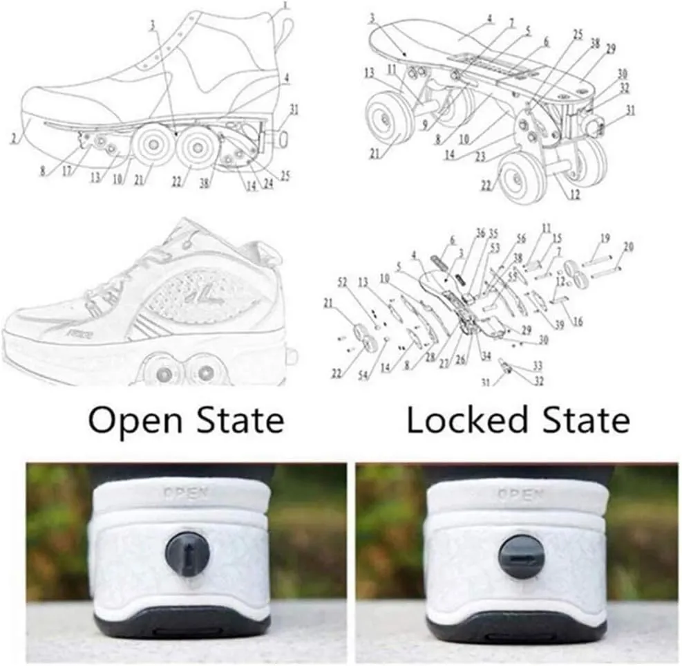 Double deform Wheel Automatic Walking Shoes Male and Female Skating Shoes Adult Children's Roller Shoes 2 in 1 Removable Pulley Skate Shoes
