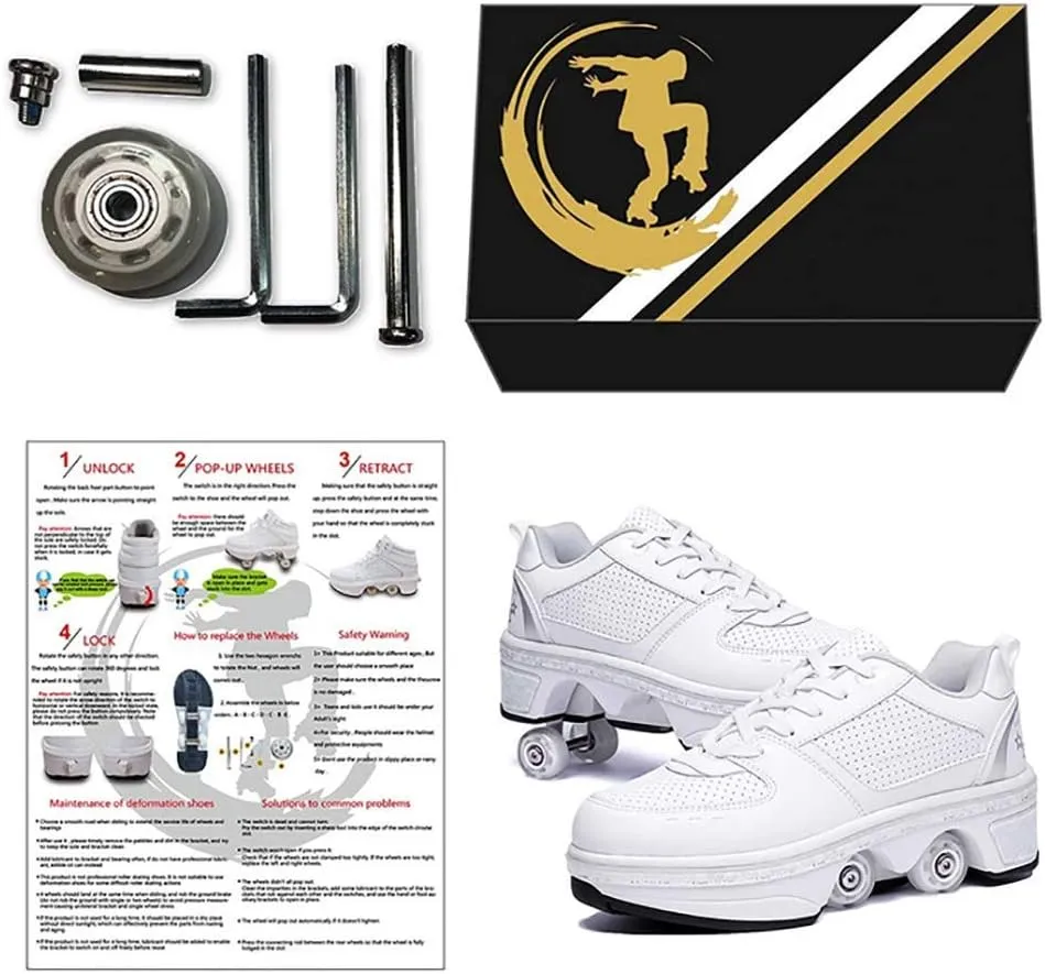Double deform Wheel Automatic Walking Shoes Male and Female Skating Shoes Adult Children's Roller Shoes 2 in 1 Removable Pulley Skate Shoes