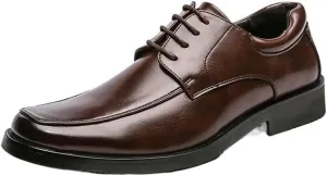 Dress Oxford for Men Lace Up Apron Toe Square Toe Derby Shoes Vegan Leather Anti-Slip Slip Resistant Low Top Prom (Color : Brown, Size : 8)