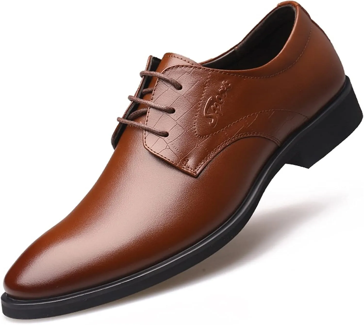 Dress Oxford for Men Lace Up Derby Shoes Round Toe Vegan Leather Non Slip Low Top Slip Resistant Anti-Slip Rubber Sole Classic