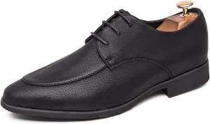Dress Oxford Shoes for Men Lace Up Apron Round Toe Derby Shoes Vegan Leather Low Top Non Slip Block Heel Business (Color : Black, Size : 6)