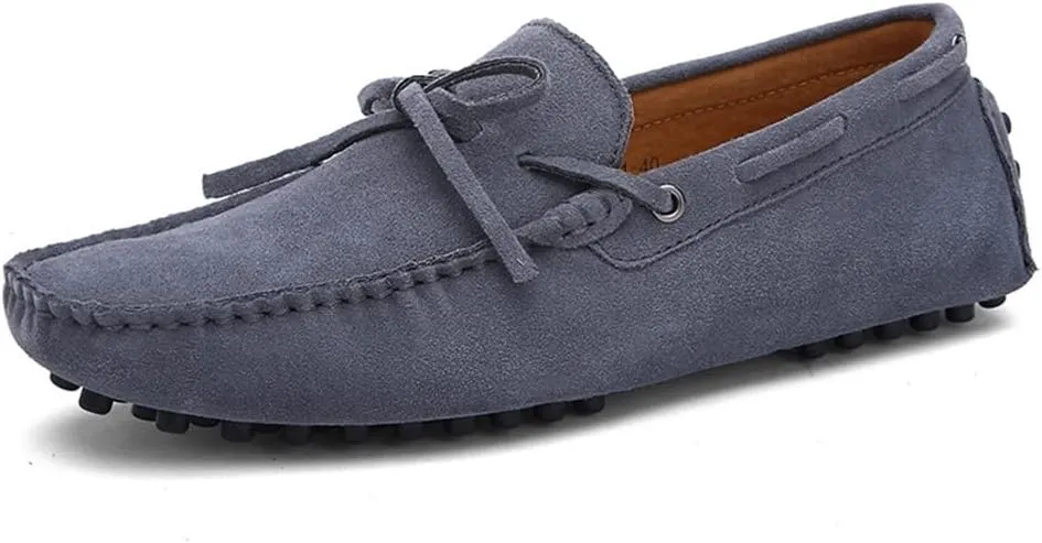 Easy to Put and Remove. Loafer Shoes for Men Boat Shoes Genuine Leather Stitching Details Round Toe Suede Vamp Flat Heel Flexible Resistant Anti-Slip Outdoor Slip on for All Occasions