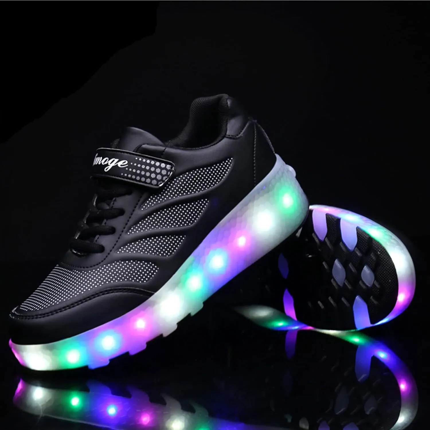 EMDPBD Child Roller Skates Shoes LED Sport Sneakers USB Rechargeable Roller Shoes for Boys Girls Beginners Gift,Black-4BigKid